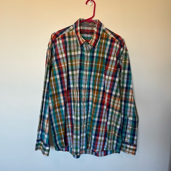Alan Flusser colorful plaid button down shirt large - Picture 2 of 3